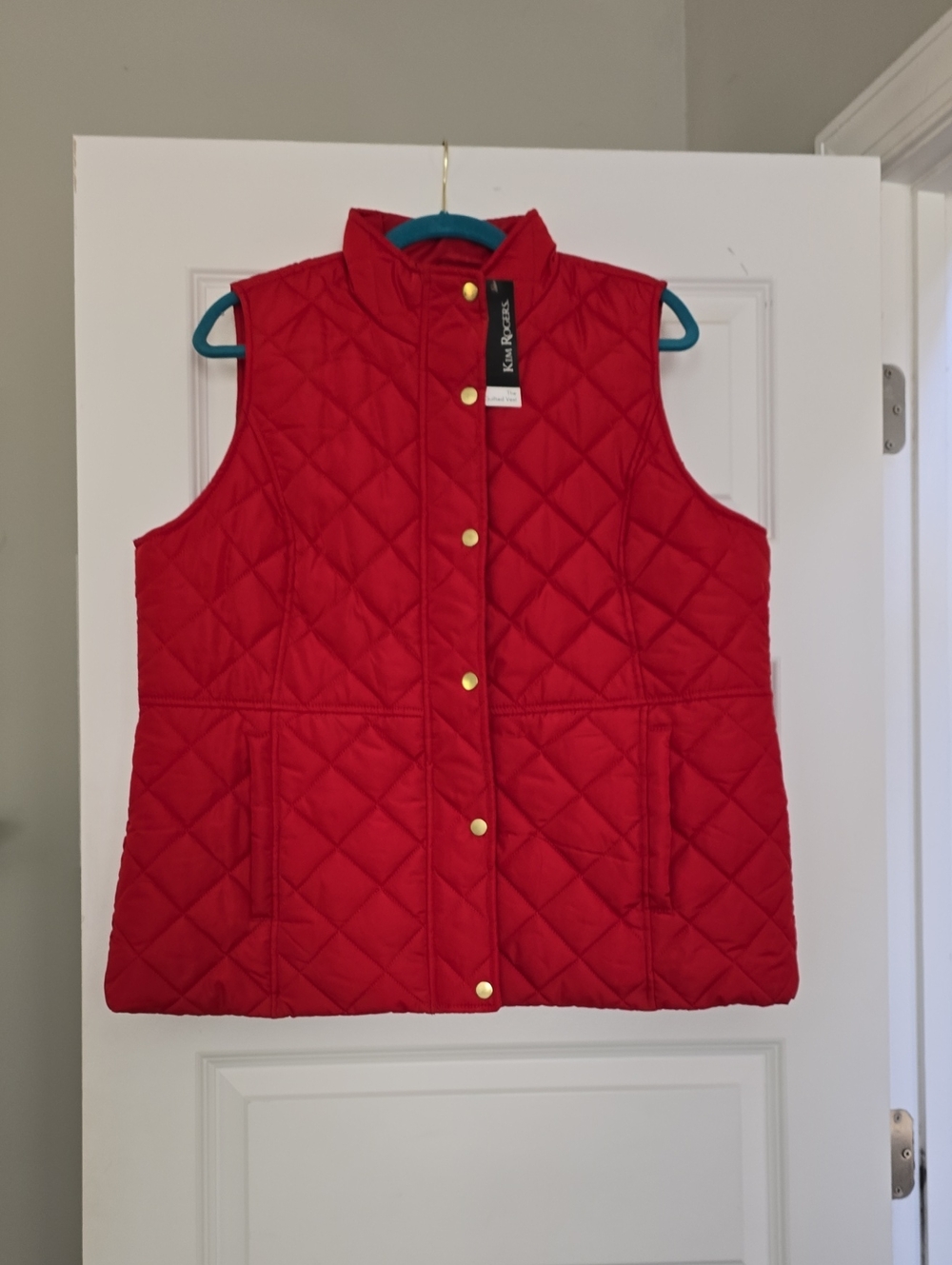 Kim Rogers Red Quilted Zip/Snap-Front Puffer Vest